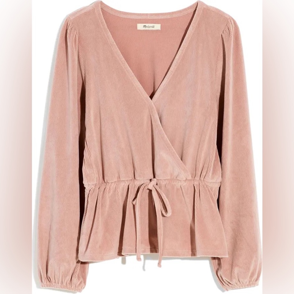 Madewell New with Tags Corduroy Tie-Front Faux-Wrap Top in Warm Sandstone, Small